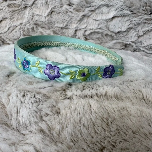 Light Blue Floral Embroidered Headband - Picture 3 of 6
